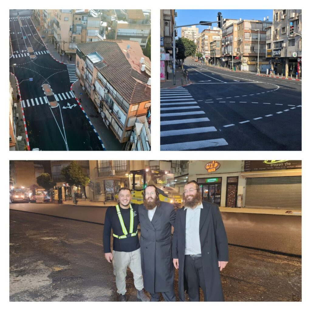 סיום העבודות בציר רבי עקיבא, הרב יהושע מנדל בזמן העבודות